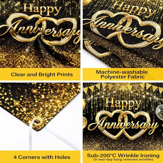 Happy Anniversary Black Gold Backdrop - Image 6