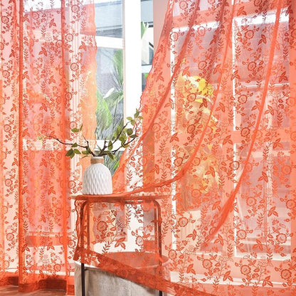 FINECITY Burnt Orange Floral Lace Curtains by FINECITY