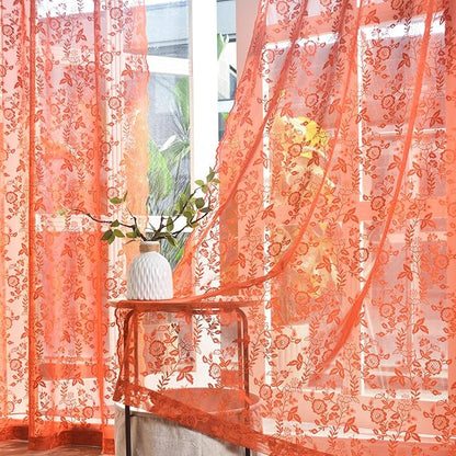 FINECITY Burnt Orange Floral Lace Curtains by FINECITY