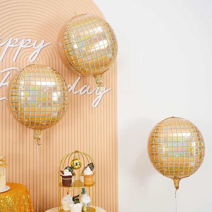 6pcs 22 Inch Gold Disco Ball Balloons, Shiny Gold Big Disco Balloons, 4D Large - Image 5
