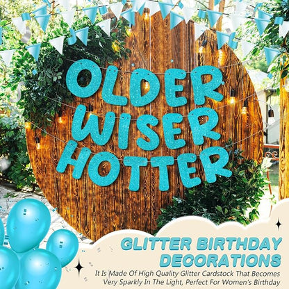 Fulmoon Set of 3 Pre Strung Older Wiser Hotter Glitter Banner Funny Birthday - Image 6