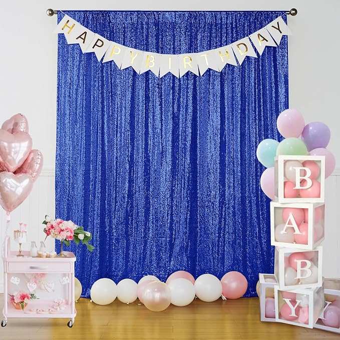 Sugargirl Royal Blue Sequin Backdrop Curtain 4FTx8FT Glitter Royal Blue - Image 2