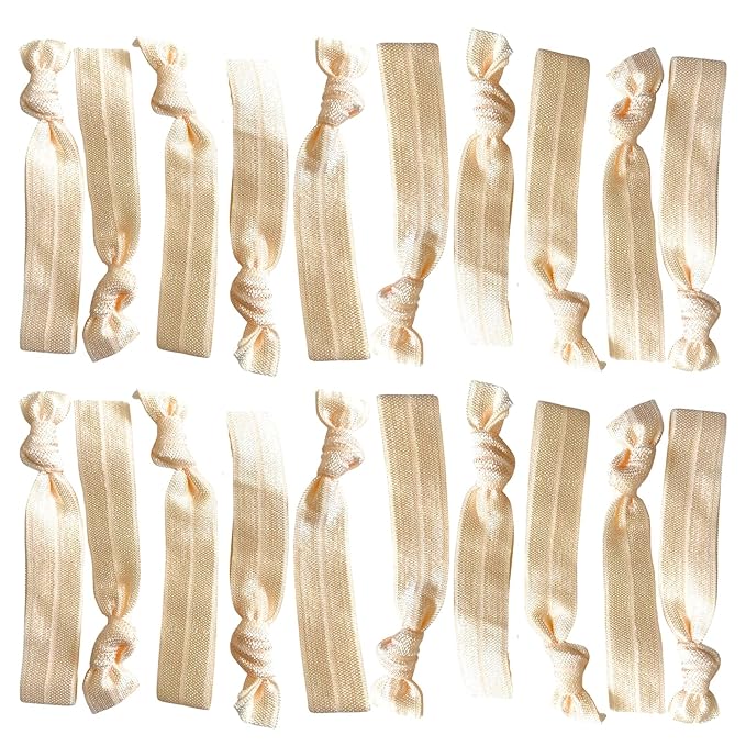 Kenz Laurenz Hair Ties Ponytail Holder Set No Crease Ribbon Bands - 20 Count - Cream