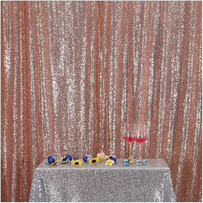 Poise3EHome 7FT x 7FT Rose Gold Sequin Photography Backdrop Curtain by Poise3EHome