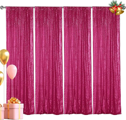 Hahuho Fuchsia Sequin Backdrop Curtain, Party Decoration（4 Panels, 2FT x 8FT by Hahuho