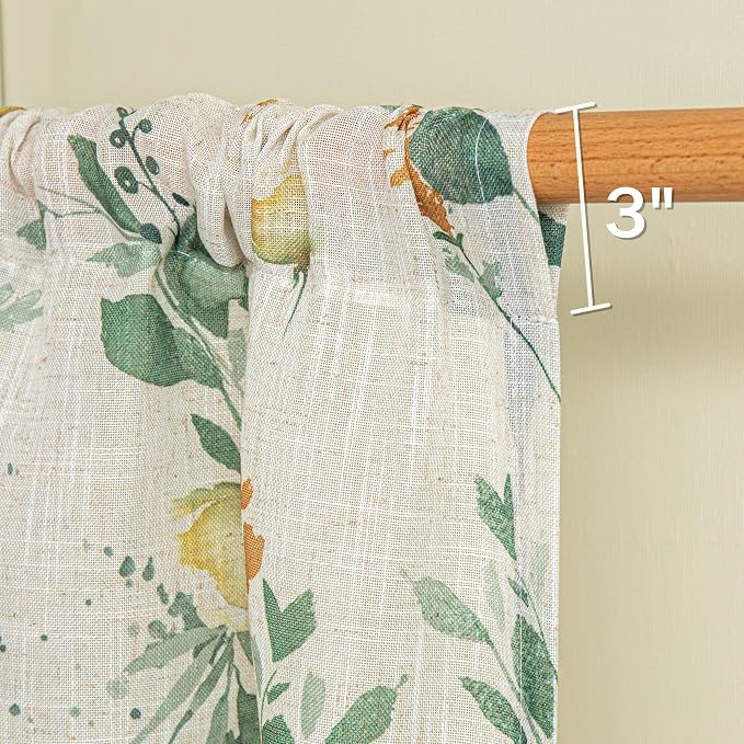 MYSKY HOME Floral Linen French Door Curtains Green Farmhouse Privacy Door - Image 4