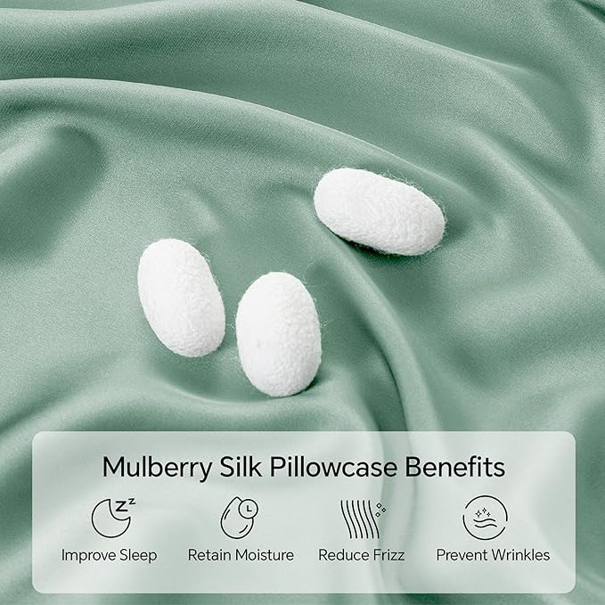INFIIXSO Mulberry Silk Pillowcase for Hair and Skin, Silk Pillow Cases Queen Size with Hidden Zipper 20x30 Inches, Super Smooth and Soft Cooling Pillow Cases for Hot Sleepers(Mint Green, 1 Pack)