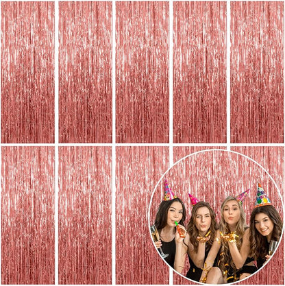 10 Pack Foil Curtain Backdrop Rose Gold Metallic Tinsel Foil Fringe Curtains by KEJ