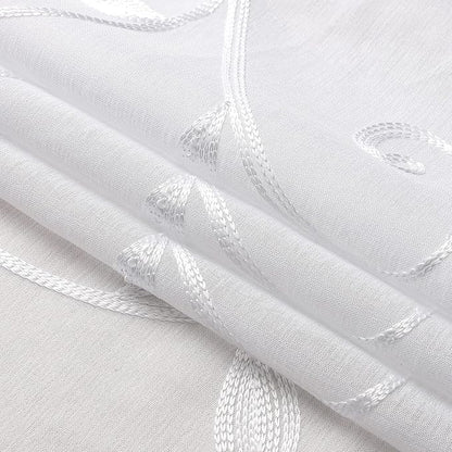 White Sheer Curtains Embroidered Leaves 2 Panels 54Wx84L | Light Filtering - Image 8