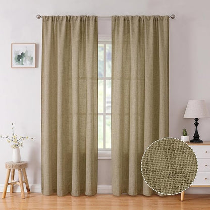 Tollpiz Linen Curtain Living Room Rod Pocket Semi Sheer Curtains Burlap Light by Tollpiz