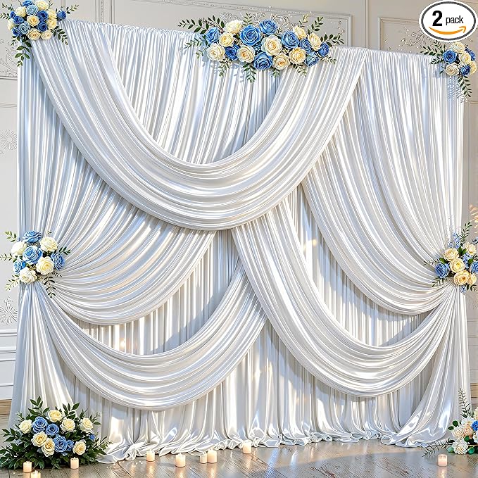20x10ft White Glitter Backdrop Curtain by Partisky