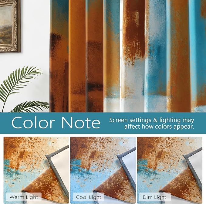 Asuexpect Rust Curtains 2 Panels Abstract Curtain Room Darkening Grommet Window - Image 4