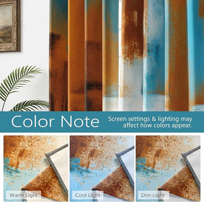 Asuexpect Rust Curtains 2 Panels Abstract Curtain Room Darkening Grommet Window - Image 4
