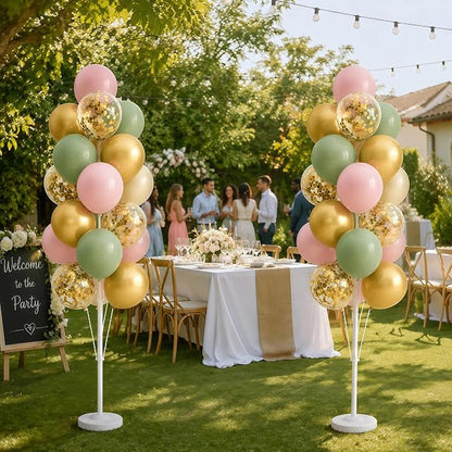 Hiins Sage Green Gold Balloon Stand Kit Set of 2, Base&Pole Decoration - Image 7