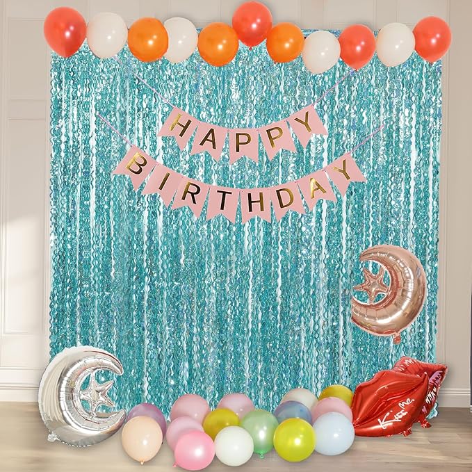 4 Pack 3.3 ft x 6.6 ft Wavy Sparkle Aqua Teal Blue Foil Curtain - Image 6