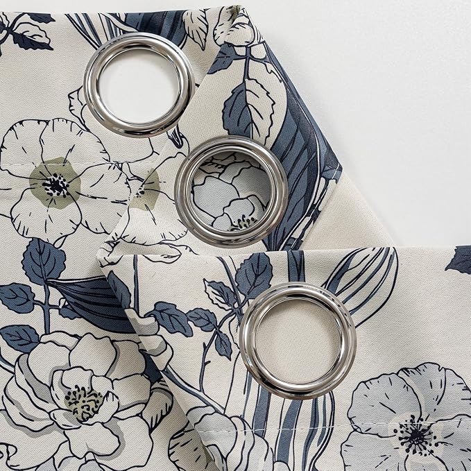 SUOUO Grey Blue Floral Blackout Curtains - Image 7