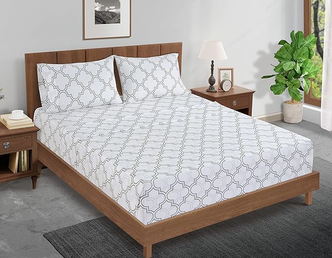 LANE LINEN 100% Organic Cotton King Size Pillow Cases Set of 2 (20"x36") - Pillow Cases King Size, Organic Cotton Pillowcases, King Size Pillow Case Set, King Pillow Cases Set of 2 - Trellis Silver