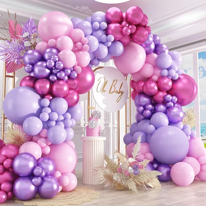 412pcs Pink and Purple Balloons, Different Sizes 18 12 10 5 Inch Pink and by PAXILE