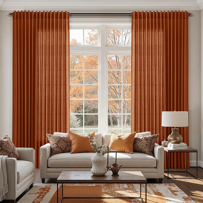 Rust Linen Curtains 84 Inch Length 2 Panels Set - Image 6