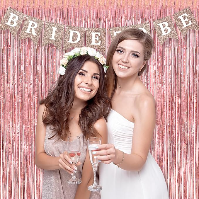 BRAVESHINE Tinsel Backdrop, Rose Gold Foil Fringe Curtains | 2 Pack | Party - Image 3
