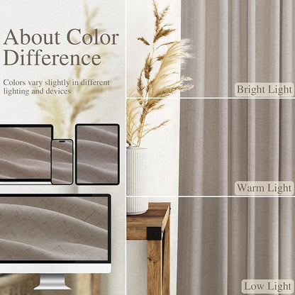 102 Inch Long Curtains for Living Room Stone Beige Linen Light Filtering Semi - Image 3