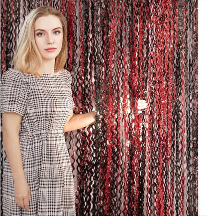 4 Pack 3.3x6.6 ft Red and Black Foil Fringe Backdrop Curtains - Image 3