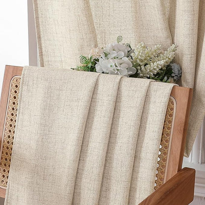 Tollpiz Linen Curtain Bedroom Rod Pocket Semi Sheer Curtains Burlap Light - Image 6