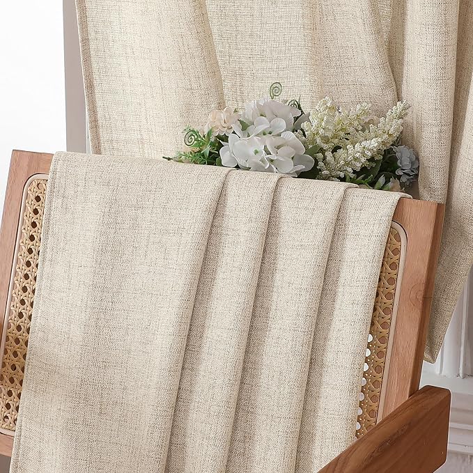 Tollpiz Linen Curtain Living Room Rod Pocket Semi Sheer Curtains Burlap Light - Image 6