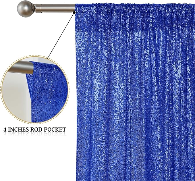 Sugargirl Royal Blue Sequin Backdrop Curtain 3 Panels 2FTx8FT Glitter Royal - Image 5