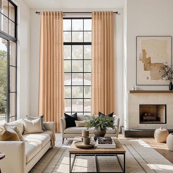 Camel Linen Curtains for Living Room Extra Long 112 Inches Long Back Tab Light - Image 6