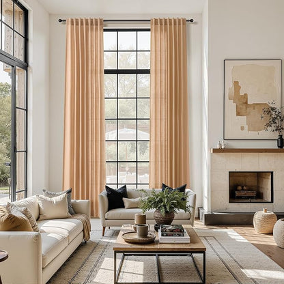 Camel Linen Curtains for Living Room Extra Long 112 Inches Long Back Tab Light - Image 6