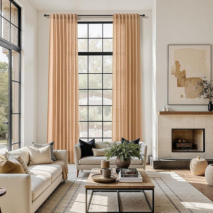 Camel Linen Curtains for Living Room Extra Long 126 Inches Long Back Tab Light by Nanspring