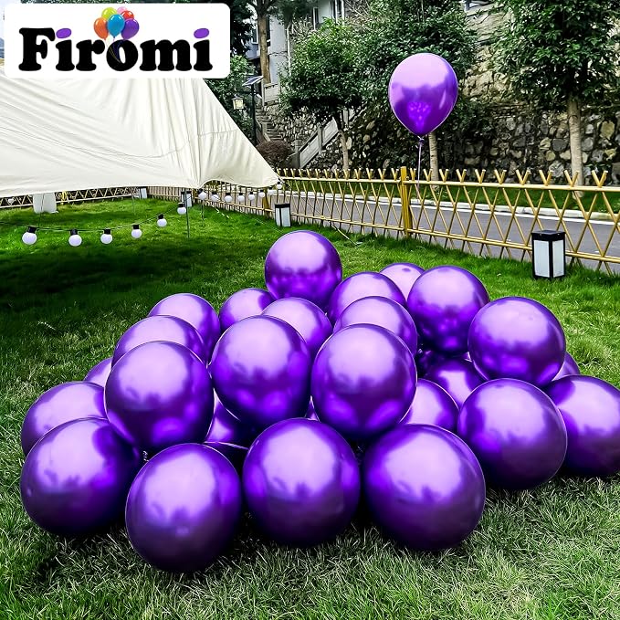 Firomi Metallic Chrome Purple Balloons 12-inch 100 Pack | Thicken Shiny Helium - Image 3