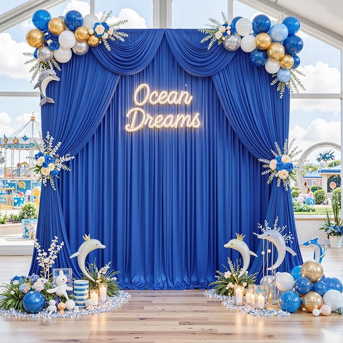 30ft x 10ft Wrinkle Free Royal Blue Backdrop Curtain - Image 9