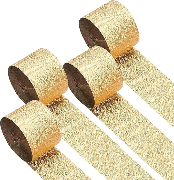 4 Gold Streamers, 328ft Pack of Crepe Paper Party Decorations | Each roll is 82 by CaptainD%C3%A9cor