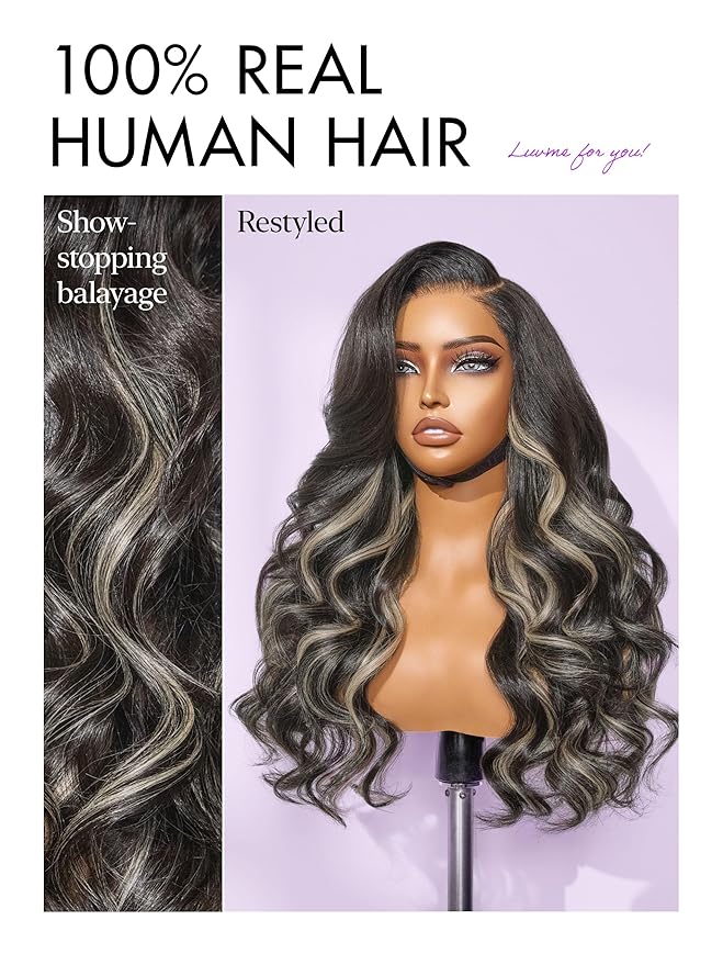 LUVME HAIR 7x6 HD Lace All-Day Comfort Wig 200% Density Hair PartingMax Lace Wigs Mix Blonde Highlight Color Loose Body Wave Lace Front Wigs Human Hair Pre Cut Plucked Lace Frontal Glueless 28 Inches