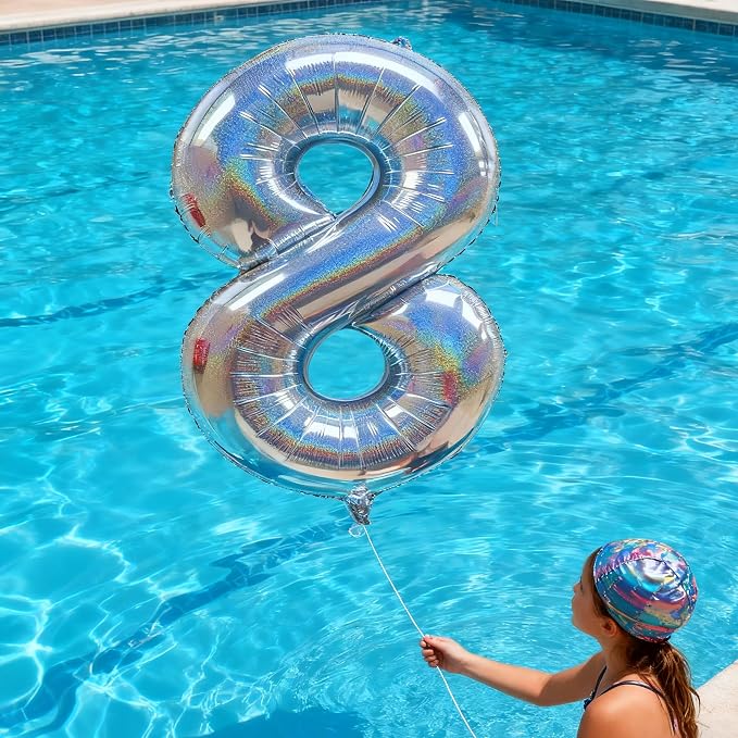 Jonhamwelbor 40 Inch Laser Silver Number 8 Balloon Foil Mylar Giant Balloon - Image 6