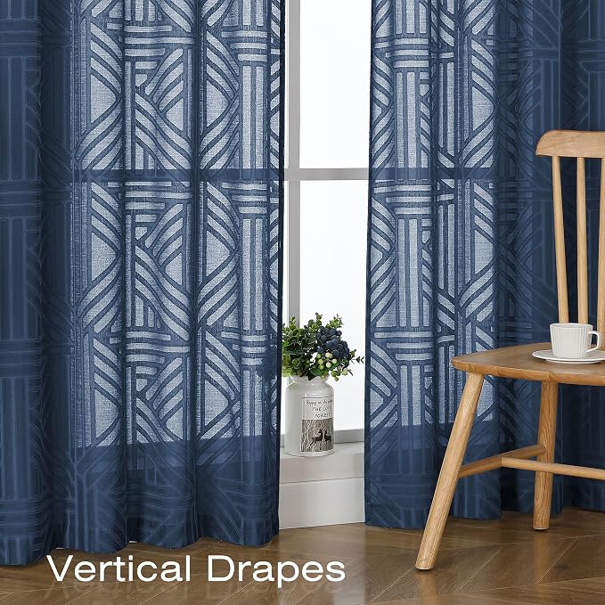 Simplebrand Navy Blue Semi Sheer Curtains 84 Inches Long 2 Panels, Light - Image 5