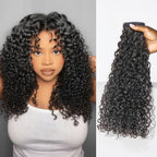 LUVME Invisible Clip in Hair Extensions Messy Curly Real Human Hair, Remy Hair Clip ins for Women, Natural Human Hair, 14 inch 110g 6Pcs, Natural Black