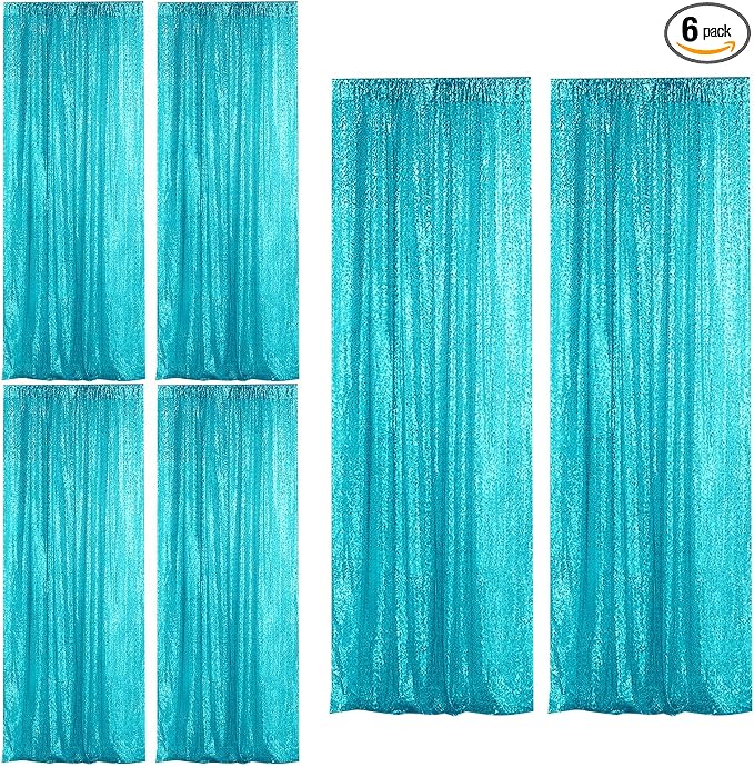 Sugargirl Turquoise Sequin Backdrop Curtain 6 Panels 2FTx8FT Glitter Turquoise by Sugargirl