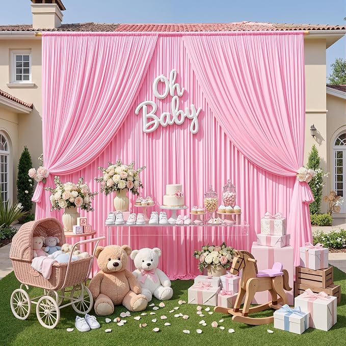 20ft x 10ft Wrinkle Free Pink Backdrop Curtains - Image 8