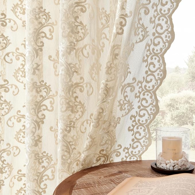 FOLKSIDE Beige Lace Curtains by FOLKSIDEHomeDecoration