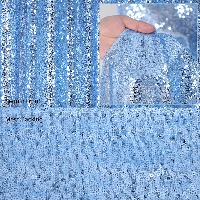 Baby Blue Sequin Backdrop Curtains 2 Pcs 3.3ftx8ft Sparkle Backdrop Fabric | - Image 6