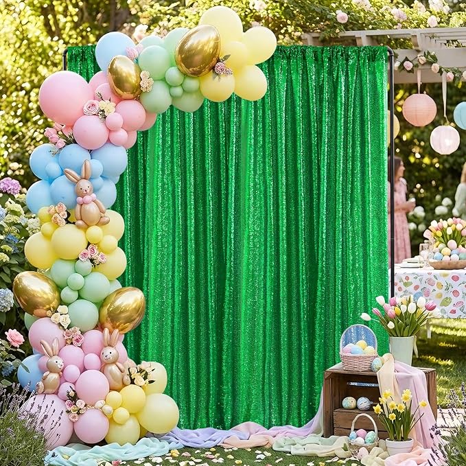 Green Sequin Backdrop Curtains-2 Panels 3FTx8FT Green Backdrop - Image 5