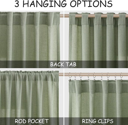 Light Sage Linen Curtains 84 Inch Length 2 Panels Set - Image 2