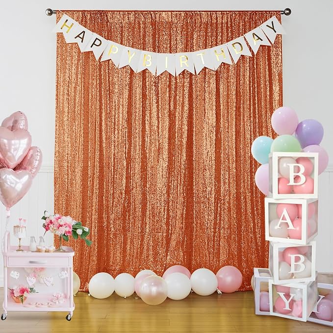 Sugargirl Orange Sequin Backdrop Curtain 4 Panels 2FTx8FT Glitter Orange - Image 7