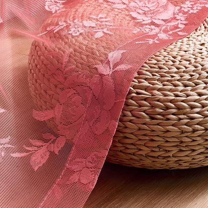 SEEKRIGHT Coral Lace Curtains 63 Inch Length 2 Panels Set Country Floral Sheer - Image 6