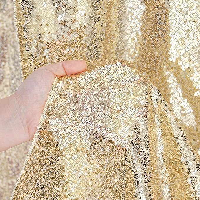 Light Gold Sequin Backdrop Curtains Party Glitter Drapes 2 Pcs 2FTx8FT | - Image 4