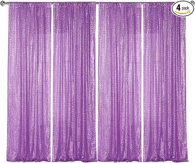 Sugargirl Lavender Purple Sequin Backdrop Curtain 4 Panels 2FTx8FT Glitter by Sugargirl
