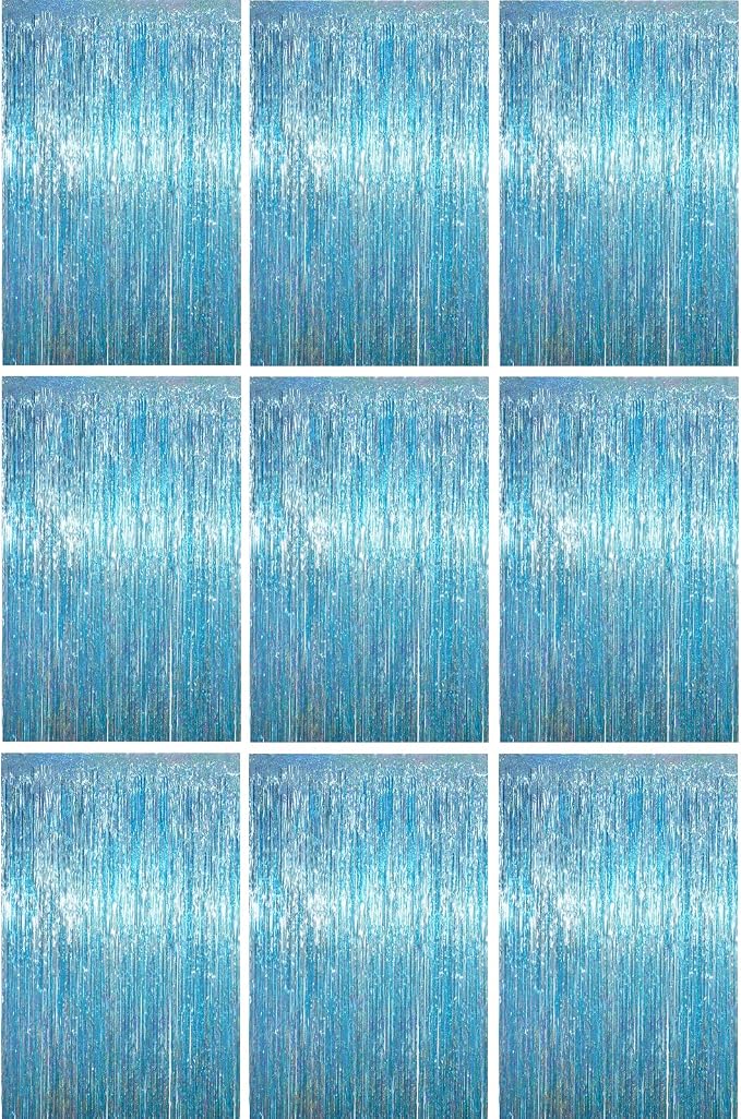 Voircoloria Light Blue Foil Fringe Backdrop Curtains, Birthday Party Decorations by Voircoloria